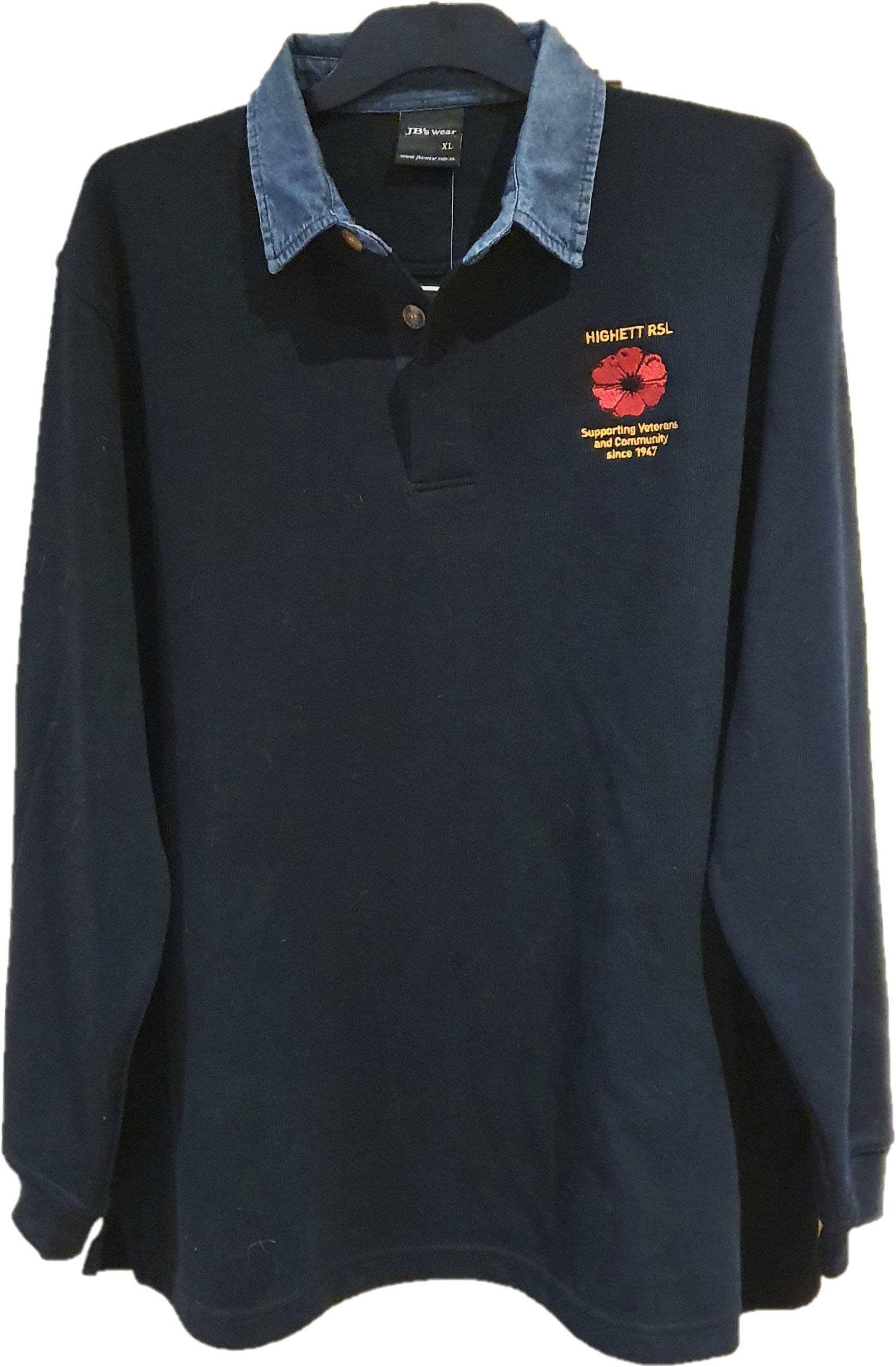 Rugby Top (Navy) with Denim Collar and Club Logo | Highett RSL Club